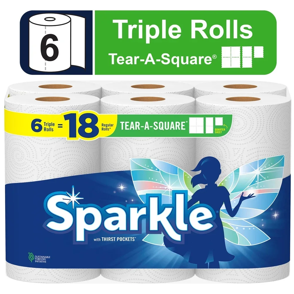 Tear-A-Square Paper Towels 6 Rolls 165 Sheets Multi-Size Absorbent Perforated Kitchen Cleaning Essential Budget Friendly