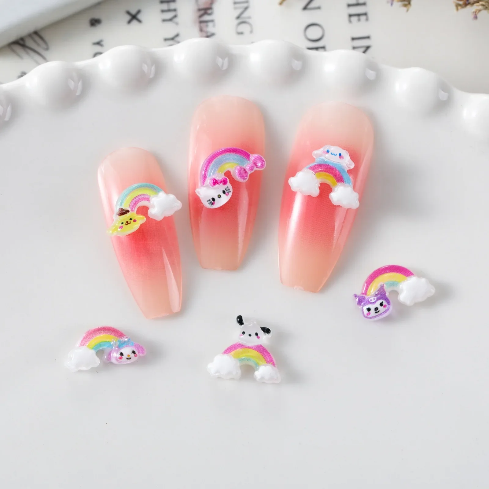 50 Stuks Glitter Hars Cartoon Rainbow Animals Nail Art Flatback Strass Beeldjes Diy Miniaturen Plakboek Decor Ambachten