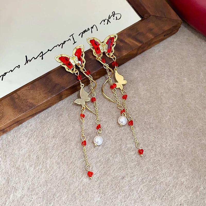 Romantische lila Schmetterling Tropfen Ohrringe für Frauen glänzende Strass Kristall lange Quaste Ohrringe zarte Hochzeit Party Schmuck – Detail 13