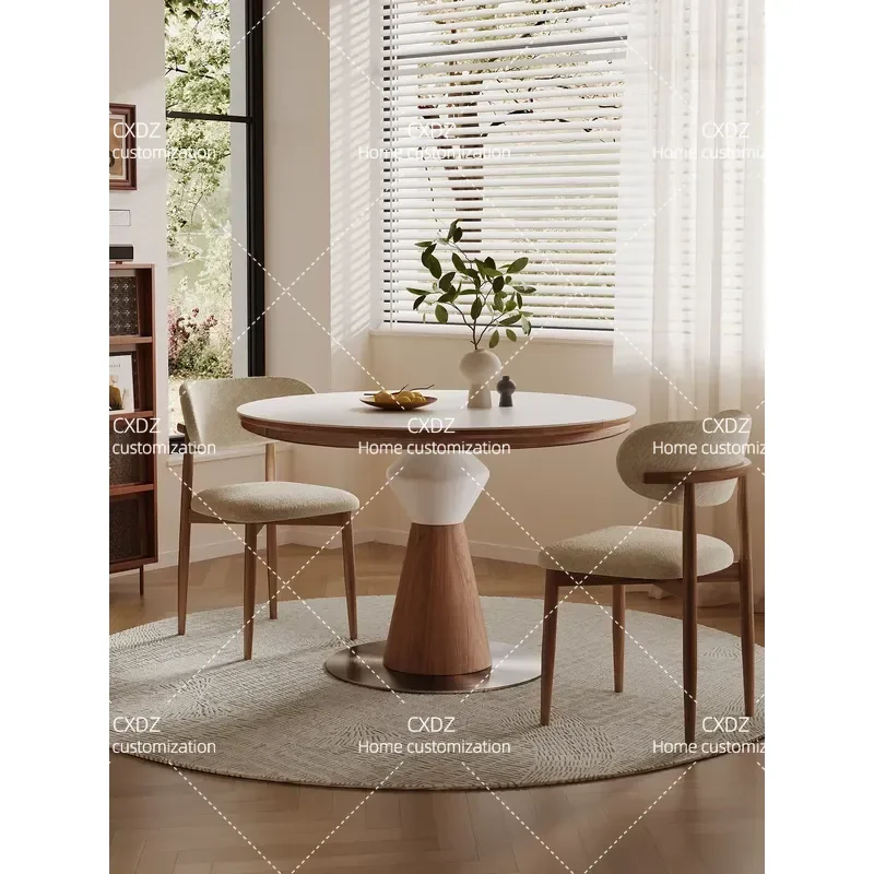 Cream Style Retractable Dining Table Foldable Long to Round Variable Table for Small Apartment Simple Household Furniture Set