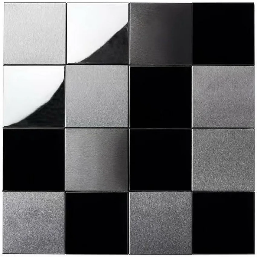 

Mordern style 3D dark black metal mosaic tile for kitchen backsplash DIY wall sticke