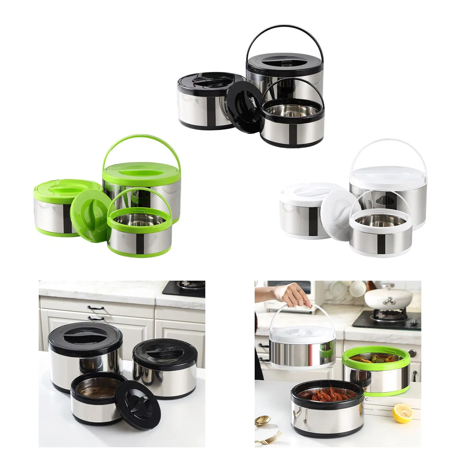 

3Pcs Thermal Lunch Box Stackable Snack Box Container Stainless Steel Food