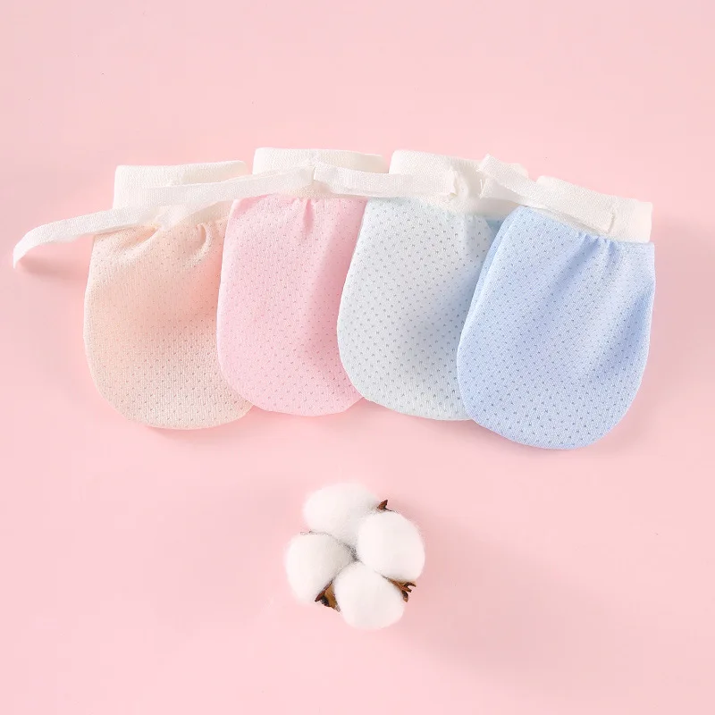 Baby Anti Scratch Mesh Small Gloves Summer Thin Breathable Cool High Elasticity Drawstring Strap Baby Adjustable Gloves