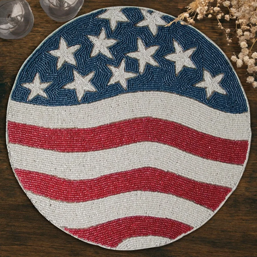 

Patriotic Beaded Placemats Set of 8 for 14 Inches Perfect for 4th of July American Flag Theme Freedom Stars Independence Day an