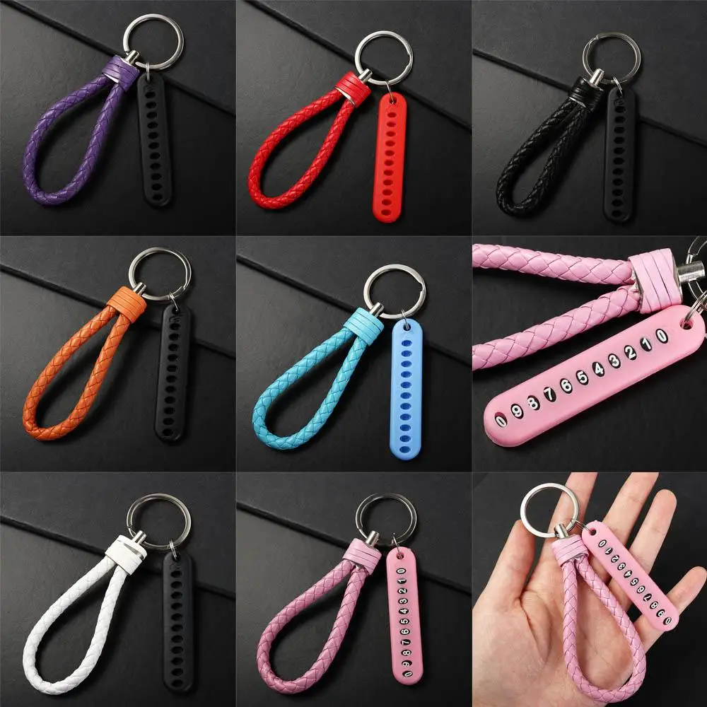 Creative Hand Woven DIY Anti-lost Lanyard Keyring Phone Number Keychain Car Key Holder Car Key Clip ​
