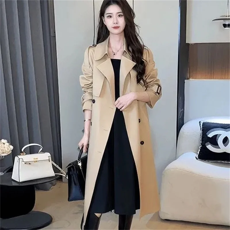 

2025 High end Trench Coat Loose Versatile Mid to Long Style Fashionable Temperament Slimming Double Breasted Short Autumn Jacket