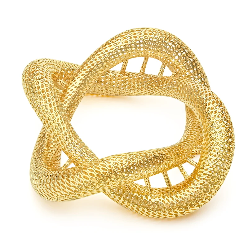 IVOG Interwoven Hollow Mesh Brass Bangle Women DNA Double‑Helix Shaped Wrist Cuff Party Decor Bracelet Fine Jewelry Gift