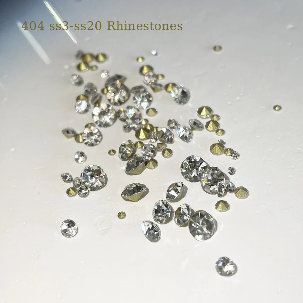 1440pcs White Diamonds ss3-ss20 Mixed Size 3D Glass Rhinestones Flashing Sharp Cutlet Gems DIY Pile Nail Charms Material Set 404