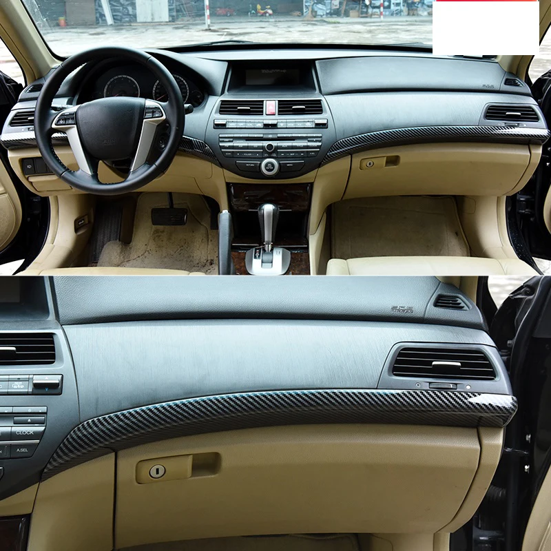 New 3pcs/Set Carbon Fiber Texture ABS Central Console Dashboard Strip Trim LHD Fit for Honda Accord 8th 2008 2009 2010 2011 2012