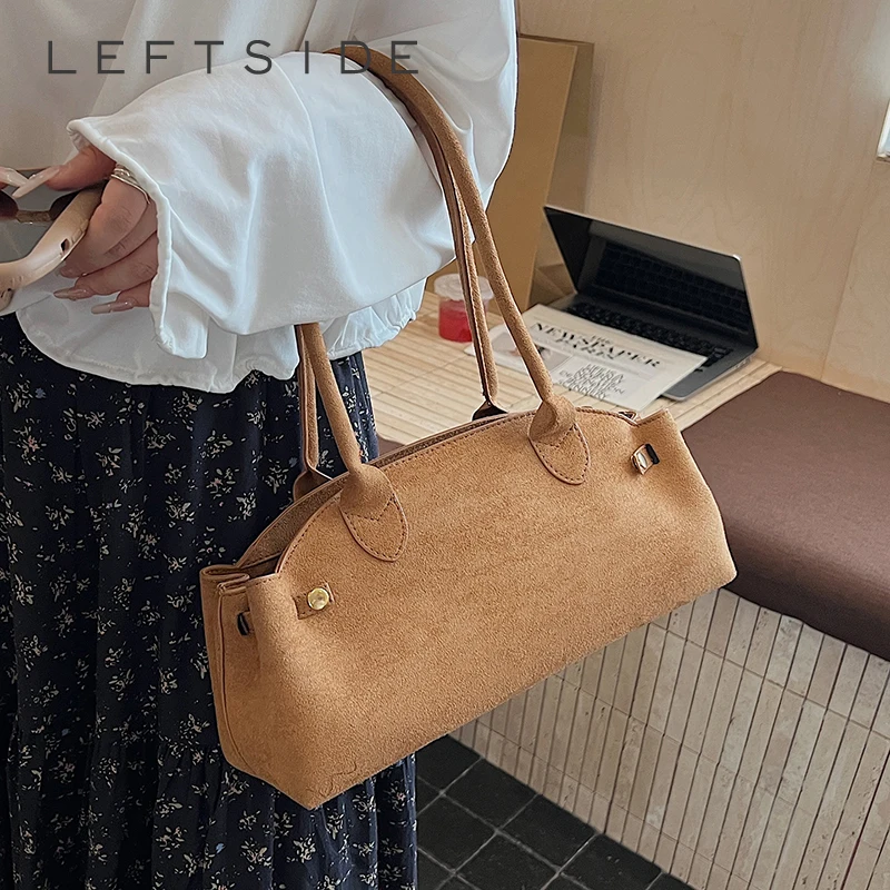 

LEFTSIDE 2025 Hot Suede Fabric Tote bag female niche Underarm bag 2025 Female Handbags commuter shoulder bag every hand