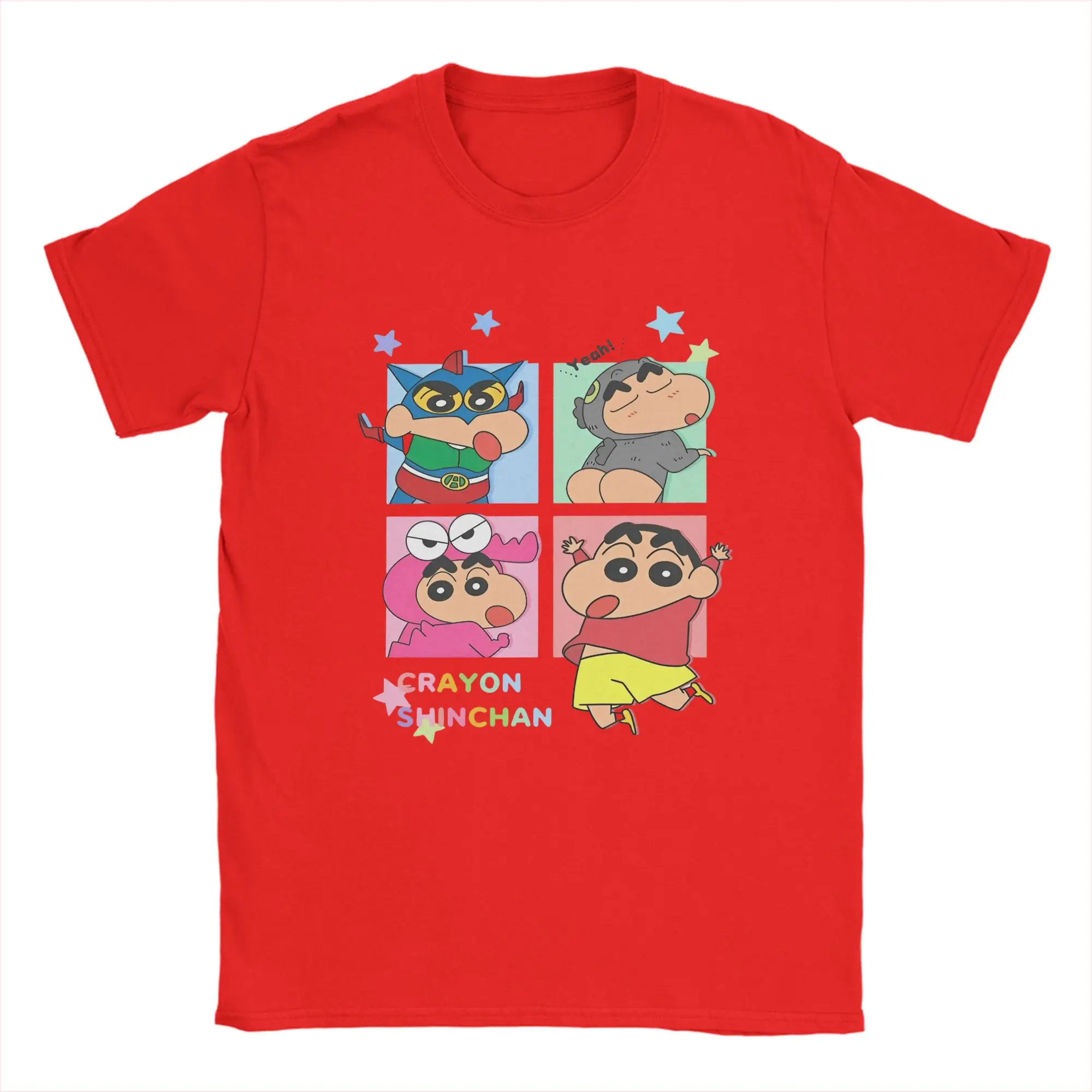 Hip Hop Crayon Shin-chan Collage Anime T-Shirt Men Round Neck Short Sleeve Tops  Cotton Summer Clothes