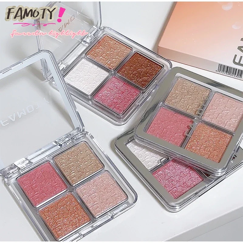 Diamante Highlighter Pó Paleta, Glitter Face Contour, Iluminar Maquiagem, Shimmer, Ultra-concentrado, Iluminar Cosméticos, 4 Cores