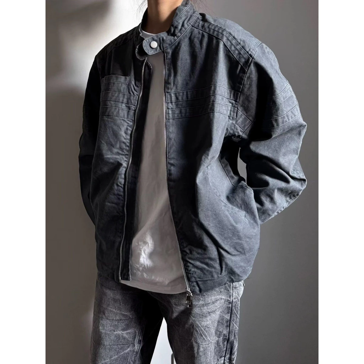 

Новая мужская функциональная куртка с воротником-стойкой из холщовой ткани, повседневная свободная верхняя одежда, универсальный топ из полиэфирного волокна, стандартный крой