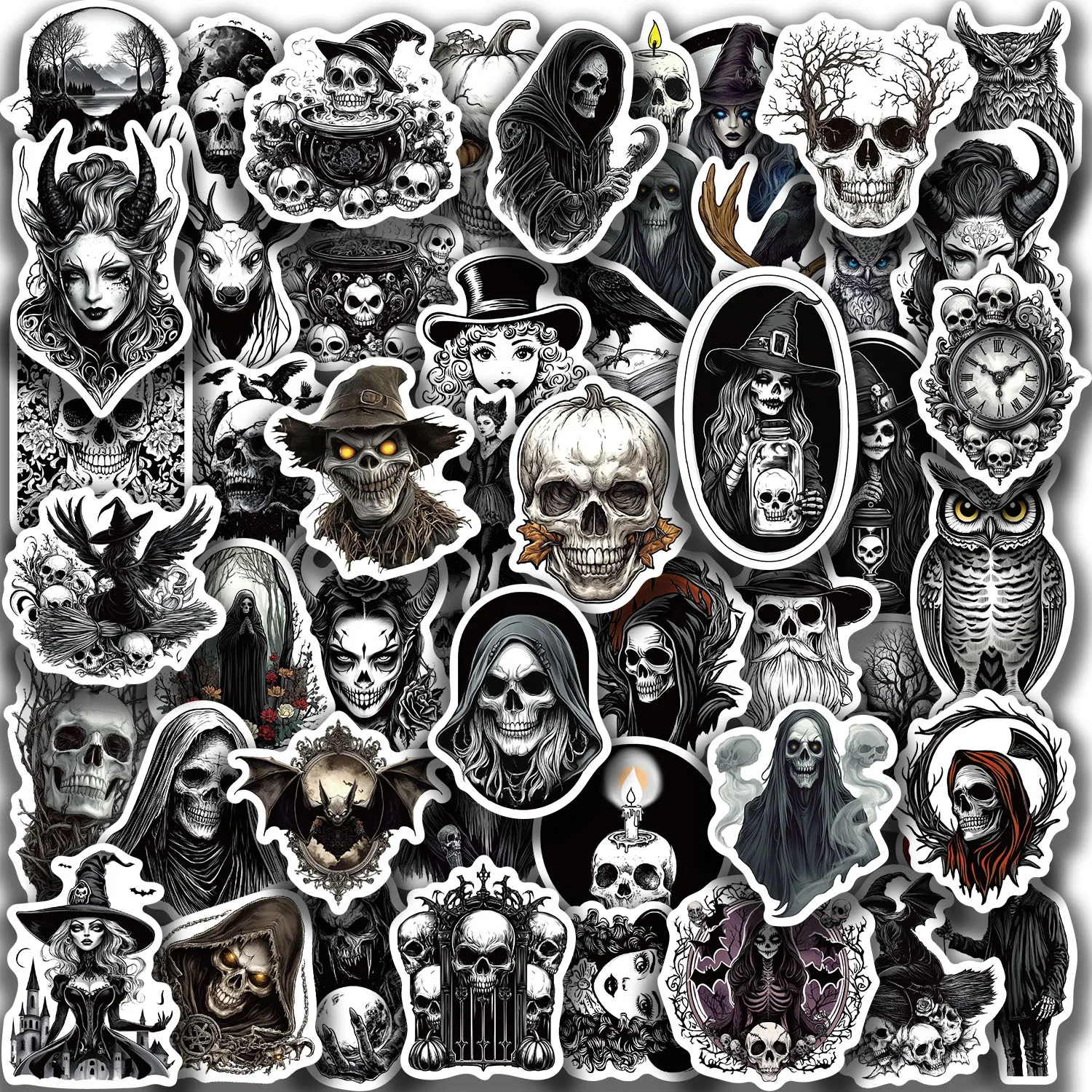 50Pcs Retro Horriblr Skull Pumpkin Cartoon Stickers For Laptop Phone Notebook Suitcase Decoration Sticker Aesthetic Decals