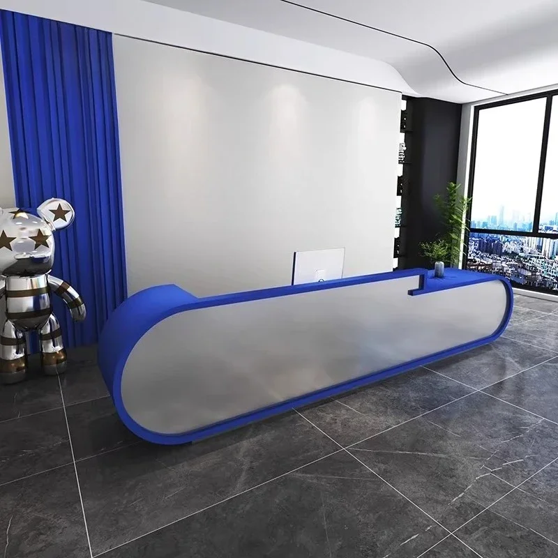 Stainless steel checkout page minimalist curved reception desk