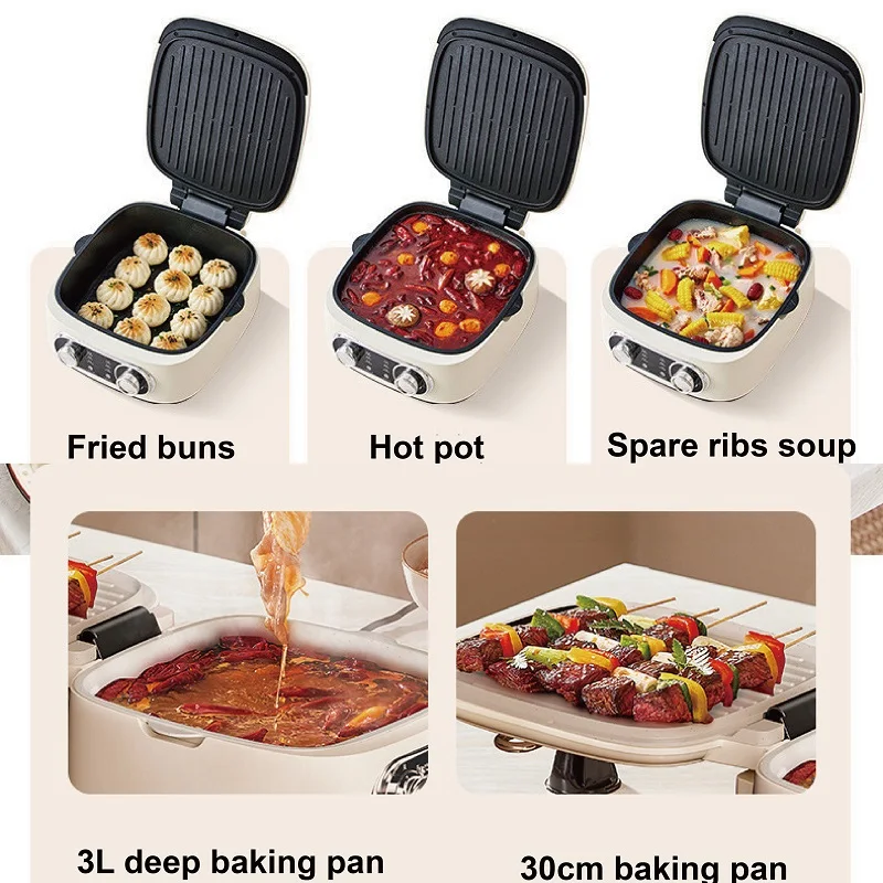 مزدوجة الوجهين الخبز آلة فطيرة كهربائية السيراميك غير عصا مقلاة تعميق إناء/ قدر متعدد طباخ الشواء قدر الغذاء البخاري 1800 واط
