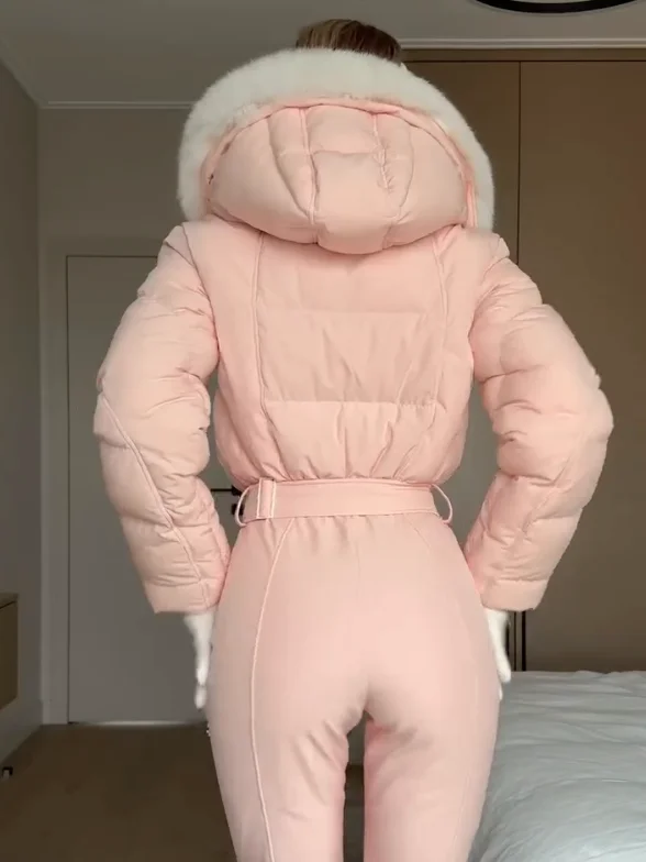 Women's Skiwear Jumpsuit Waterproof Ski Outfit Hooded Outwear Thicken Suits Slim Long Sleeve Winter Outdoor Lady Snow Wear