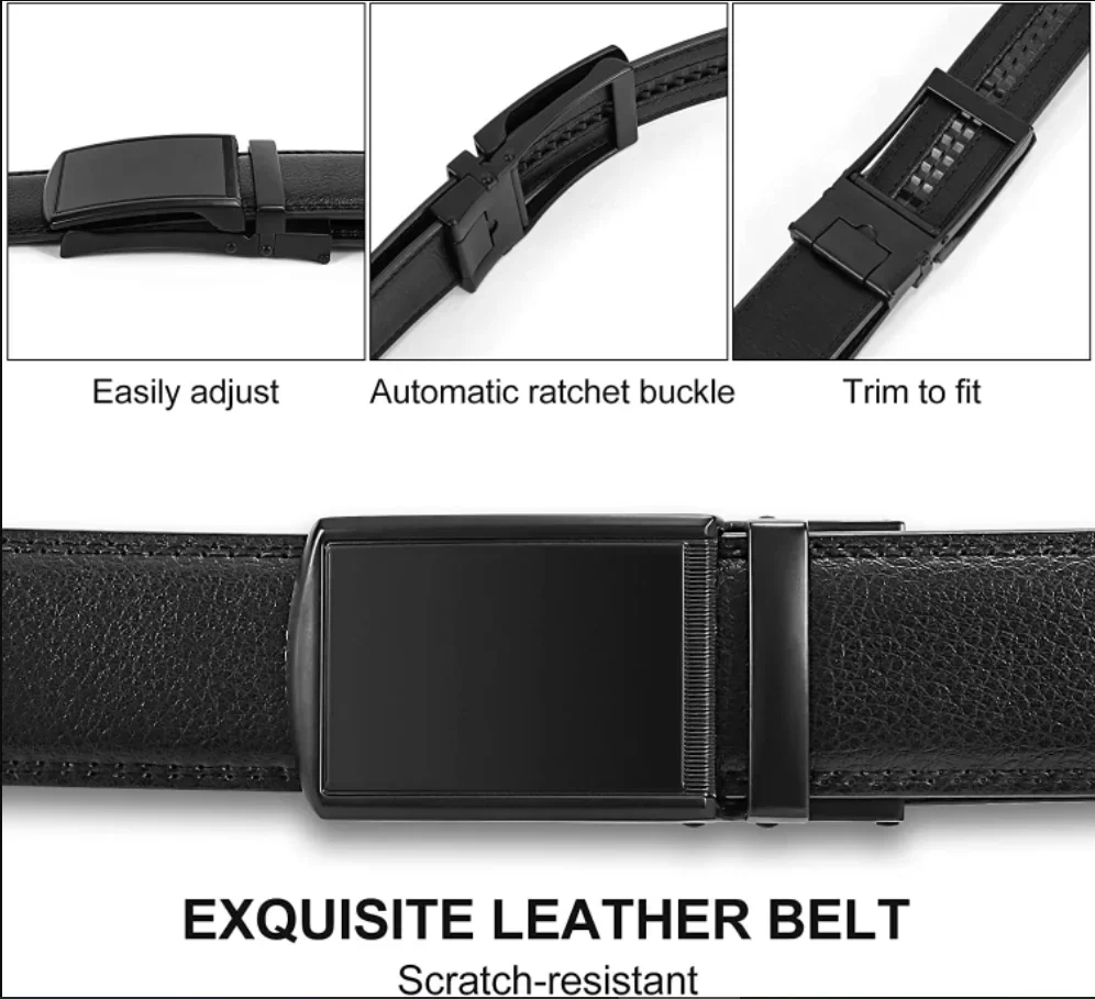 Men Genuine Leather Belt Metal Automatic Buckle Ratchet Cowskin Belts for Jeans Leather Strap Belts for Men Pants Waistband Реме