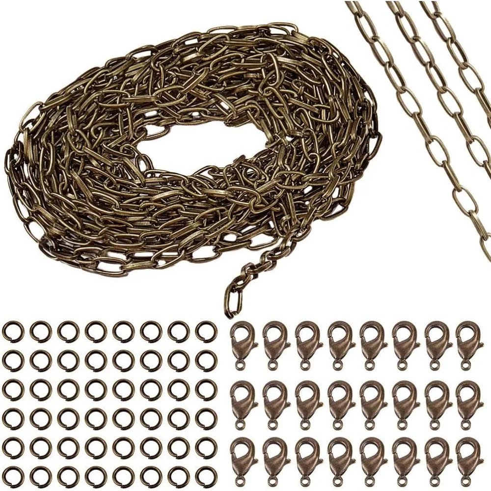 16,4 pieds/5 m Antique Bronze bordure câble chaîne lien collier trombone chaîne grand 20 pièces en laiton homard griffe fermoirs 50 pièces en laiton