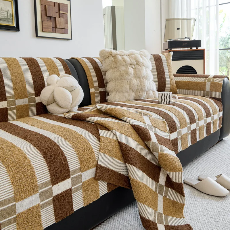 EIFLOY-Striped Chenille Sofa Cover, 2, 3, 4, 5 Seater, Leahter Couch Slipcover, Armchair Furniture Protector, Anti Slip, L shape