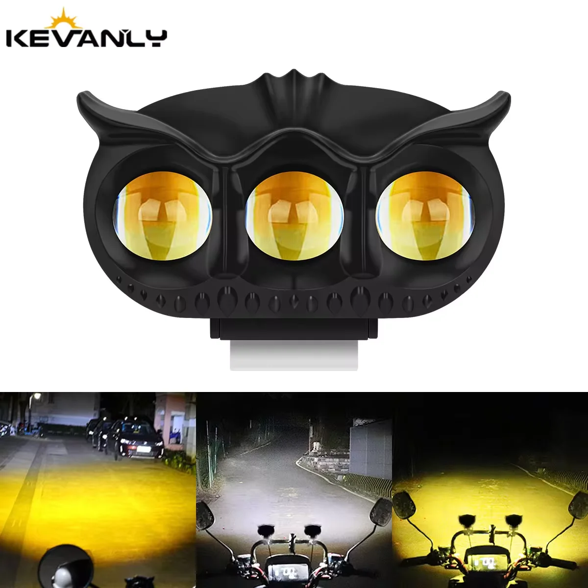 1/2pcs Motorcycle Headlight LED Spot Light Owl Shape 3 Light 5 Modes Three colors Strobe Fog Light Motorbike Running Lamp