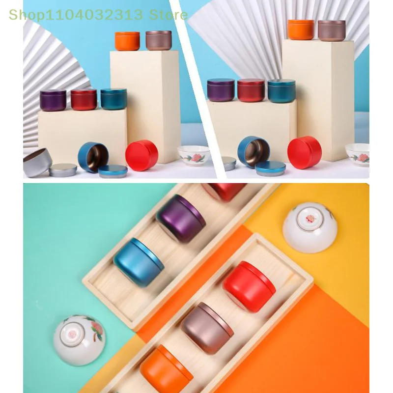 1Portable Small Tinplate Tea Storage Can Gift Multipurpose Solid Color Mini Tin Box With Airtight Lid Tea Sealed Jar Packing Box