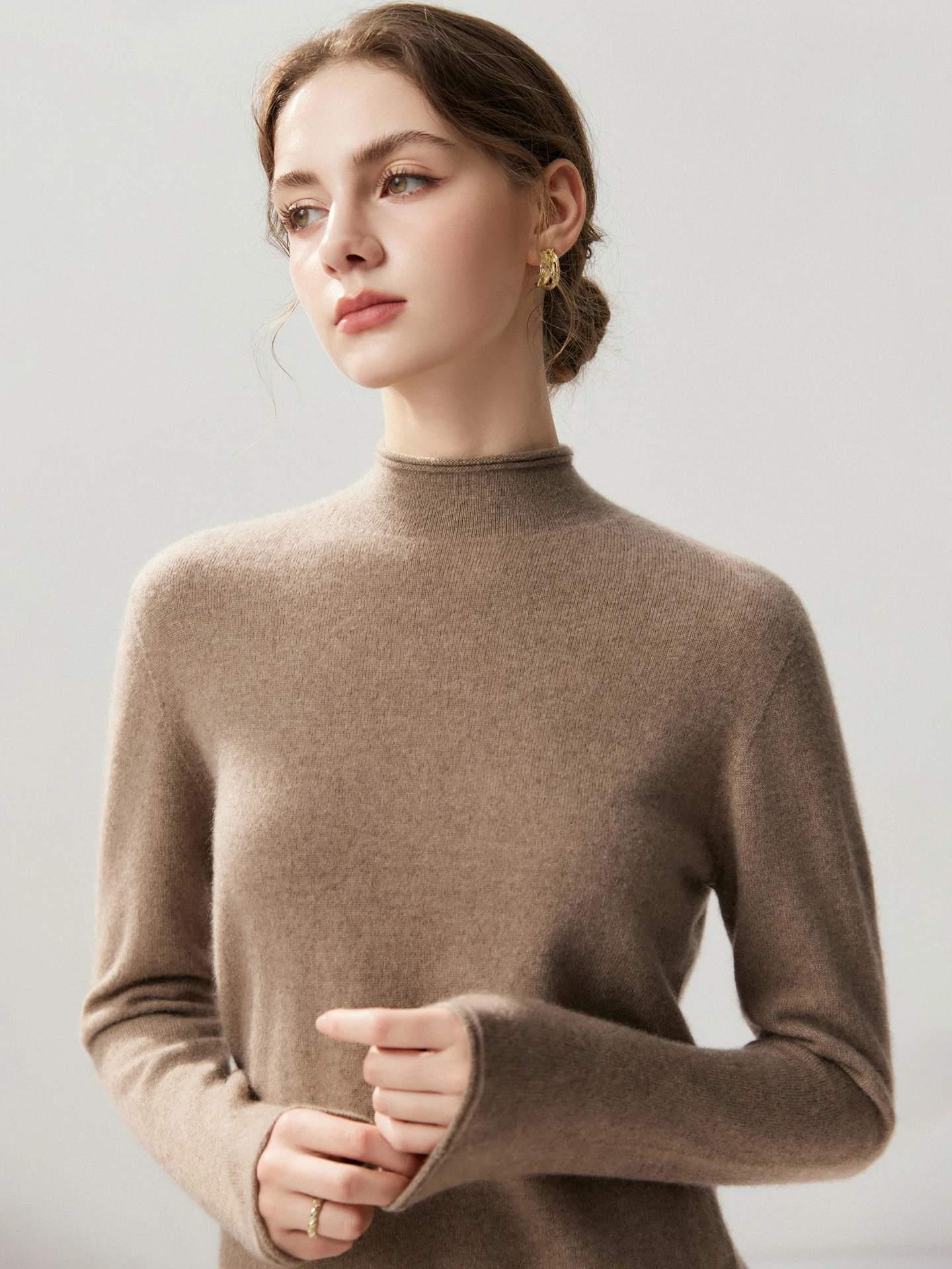 Simple Soft Cashmere Pullover Sweater Autumn Winter Women Soild Rolled Hem Half High Collar Seamless Knit Base Layer Versatile