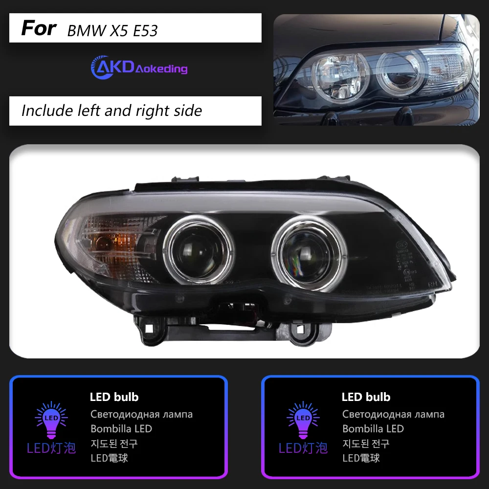 AKD Head Lamp for BMW X5 E53 LED Headlight 2003-2006 Headlights E53 DRL Turn Signal High Beam Angel Eye Projector Lens