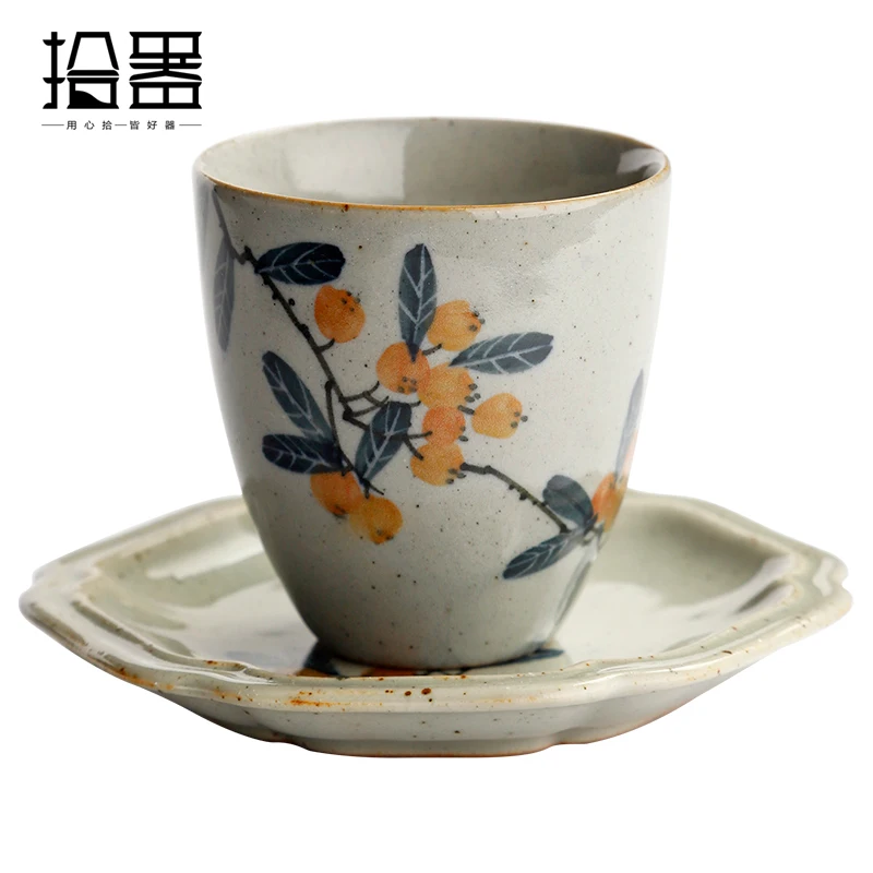 Underglaze red hand-painted loquat tea cup kiln transformed ancient ceramic tea bowl chinese Retro Tea lamp household personal t