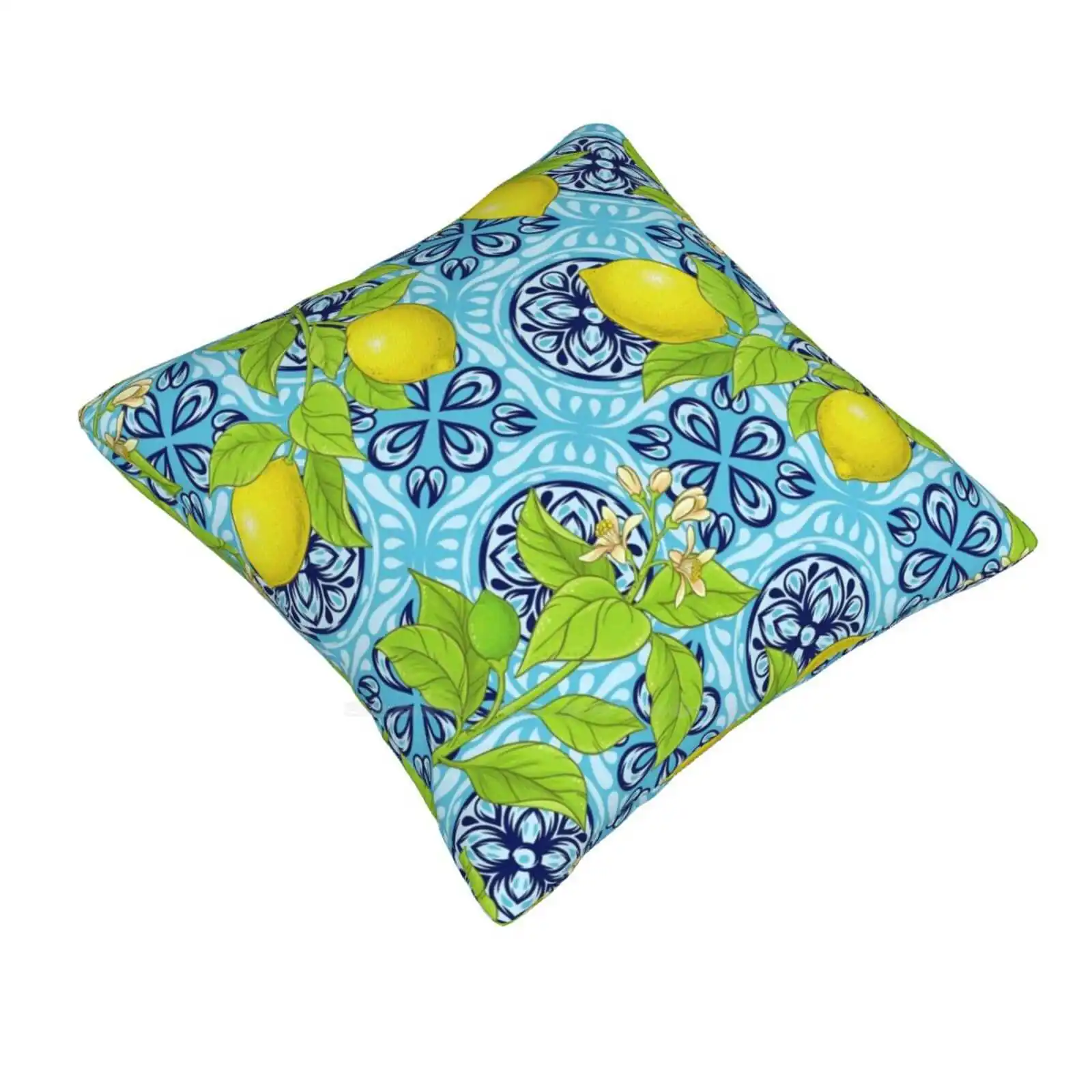 Italian Lemon Branches Bedroom Office Hug Pillowcase Italian Summer Yellow Lemons Blue Citrus Fresh Lemon Pattern Floral