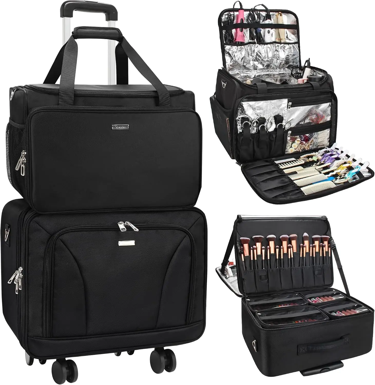 Hairdressing Bag Cosmetology Case on Wheels Makeup Artist Hairstylist Travel Cosmetic Organizer Storage Bag