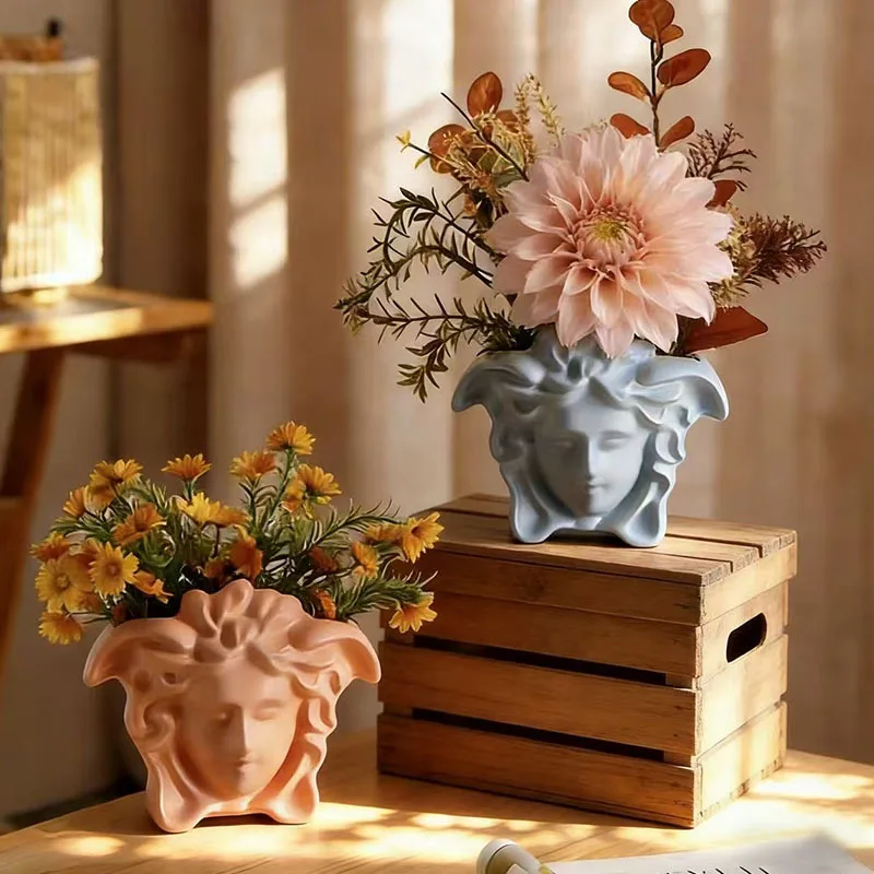 Nordic Retro Human Head-shaped Vase Ornaments Living Room Bedroom Entrance Flower Arrangement Containers Home Decoration Vases