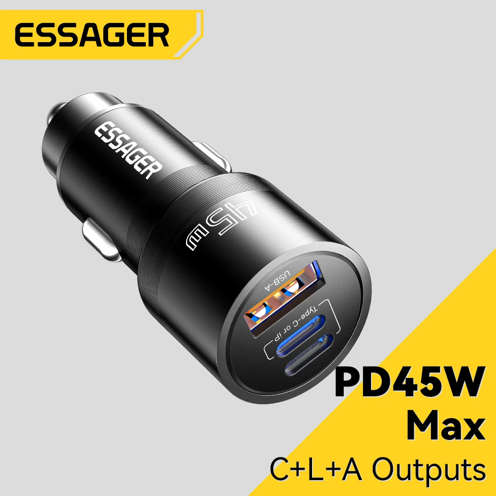 

Essager 45W Car Charger Fast Charging PPS PD3.0 Fast Type C Car Phone Charger for iPhone 15 14 13 12 Samsung S23 S22 Xiaomi POCO