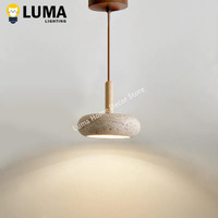 Luma Wabi-Sabi Yellow Travertine Pendant Lamp Nordic Circular Stone Wood Hanging Lighting for Kitchen Island Bedroom Bedside