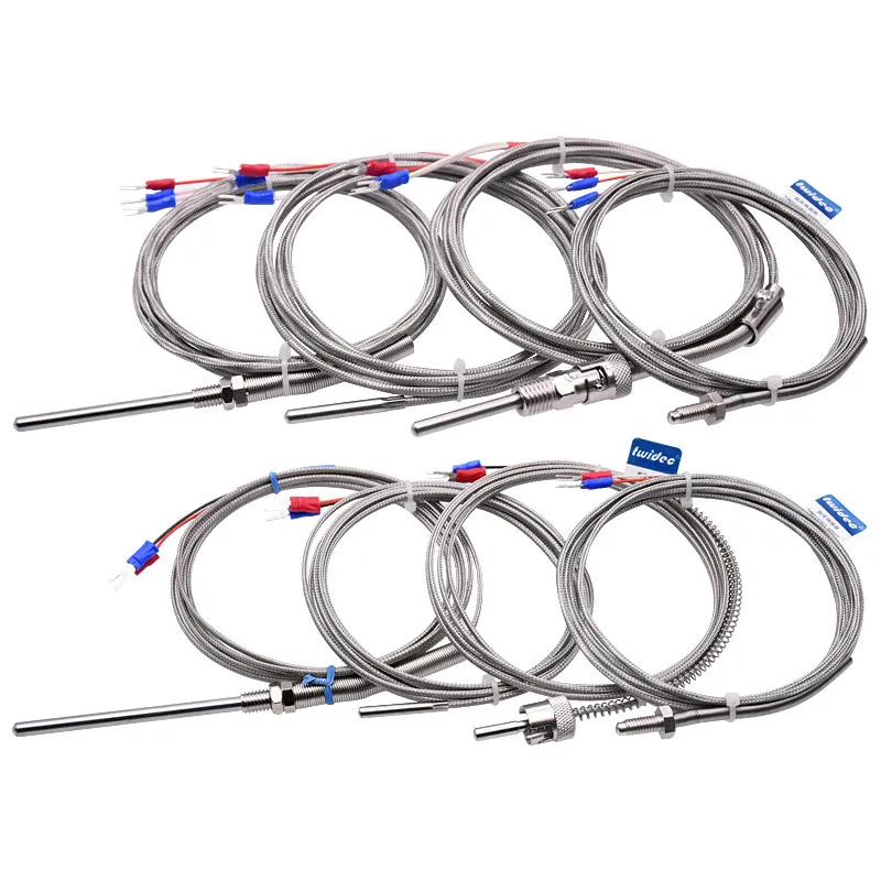 2PCS PT100 temperature sensor probe, high-precision high-temperature corrosion-resistant K-type thermocouple