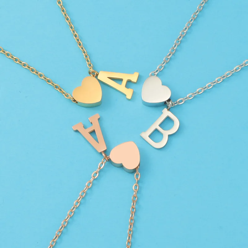 

2Pcs/Lot Mirror Polish Stainless Steel A-Z Letters Love Bead Pendants Necklaces For Womens Mens Fashion Jewelry Lovers Gift
