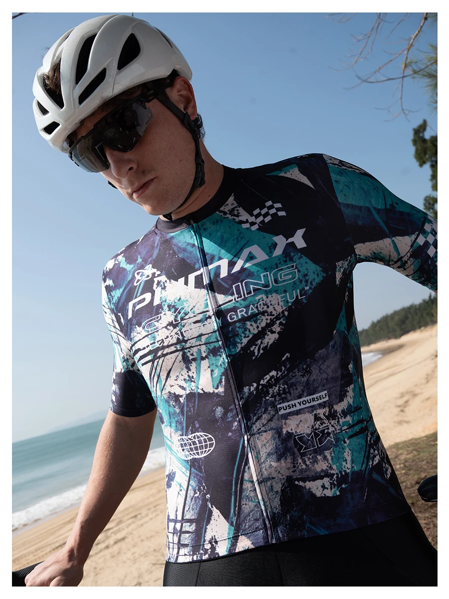 PHMAX Herren-Mountainbike-Trikot, kurzärmelig, Fahrradtrikots mit 3 Taschen, Renntrikot, Fahrradbekleidung mit durchgehendem Reißverschluss – Detail 14
