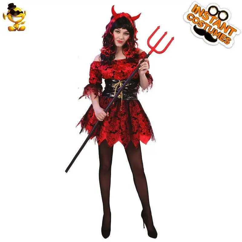 Adult Red Fem Devil Costume loween Cosplay  Queen Ghost Stage Performance Outfit Women's Faion Par Dr