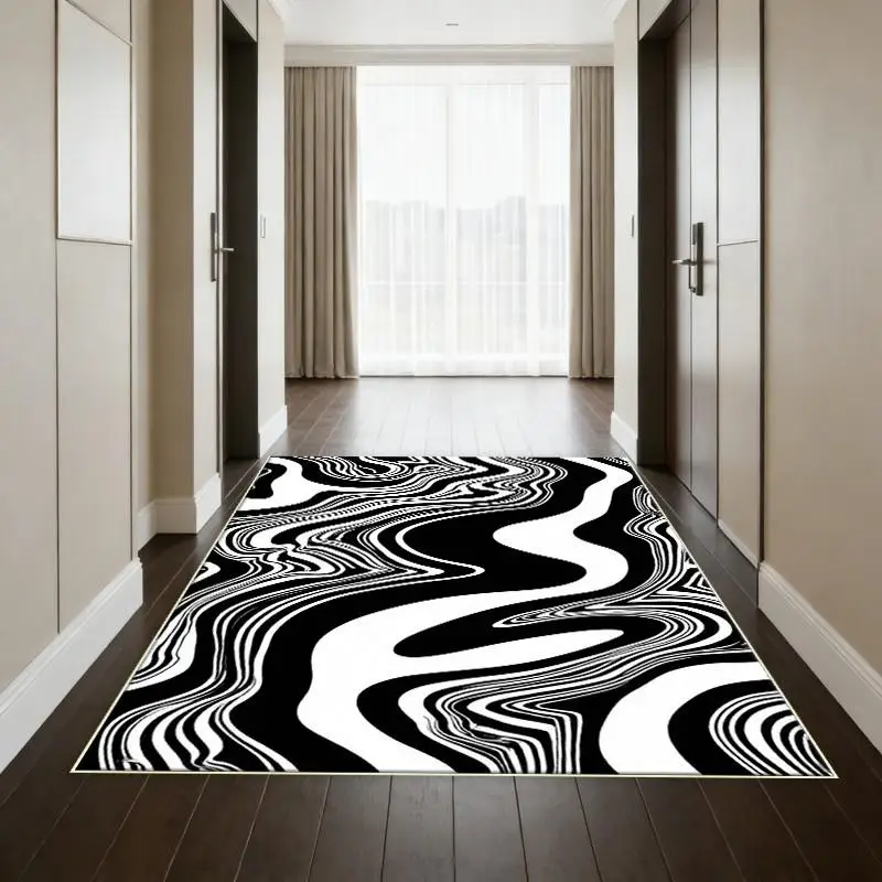 Modern Blue Gold Marble Swirl Fluid Rectangular Commercial Floor Rug Welcome Decor For Kitchen Dining Room