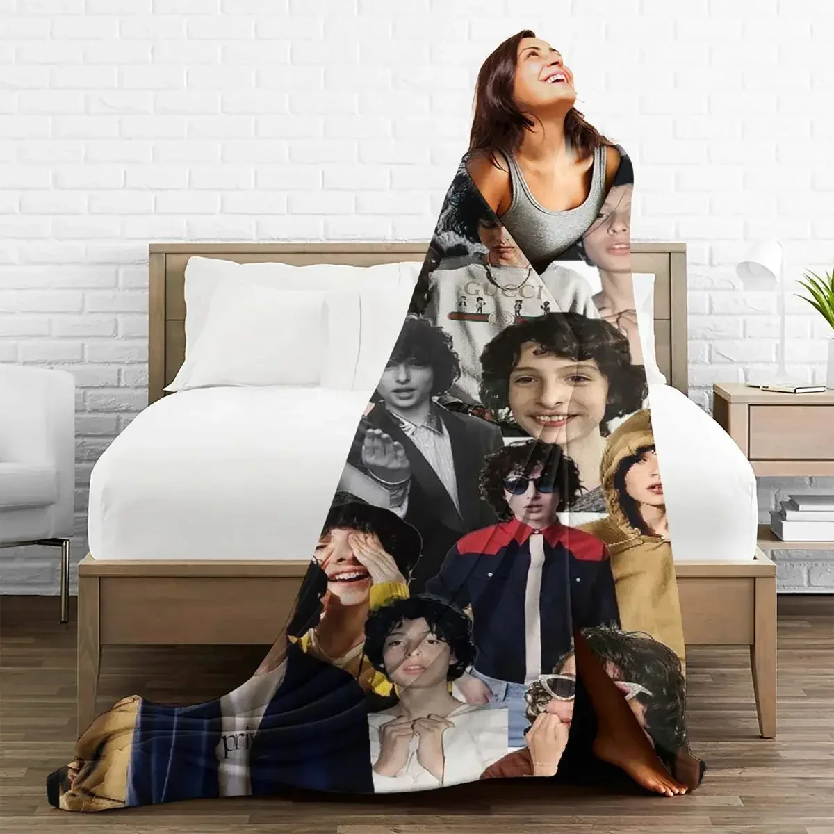 Collage Plaid Finn Wolfhard mantas polar Primavera/otoño Actor multifunción manta fina para el hogar alfombra de coche pieza
