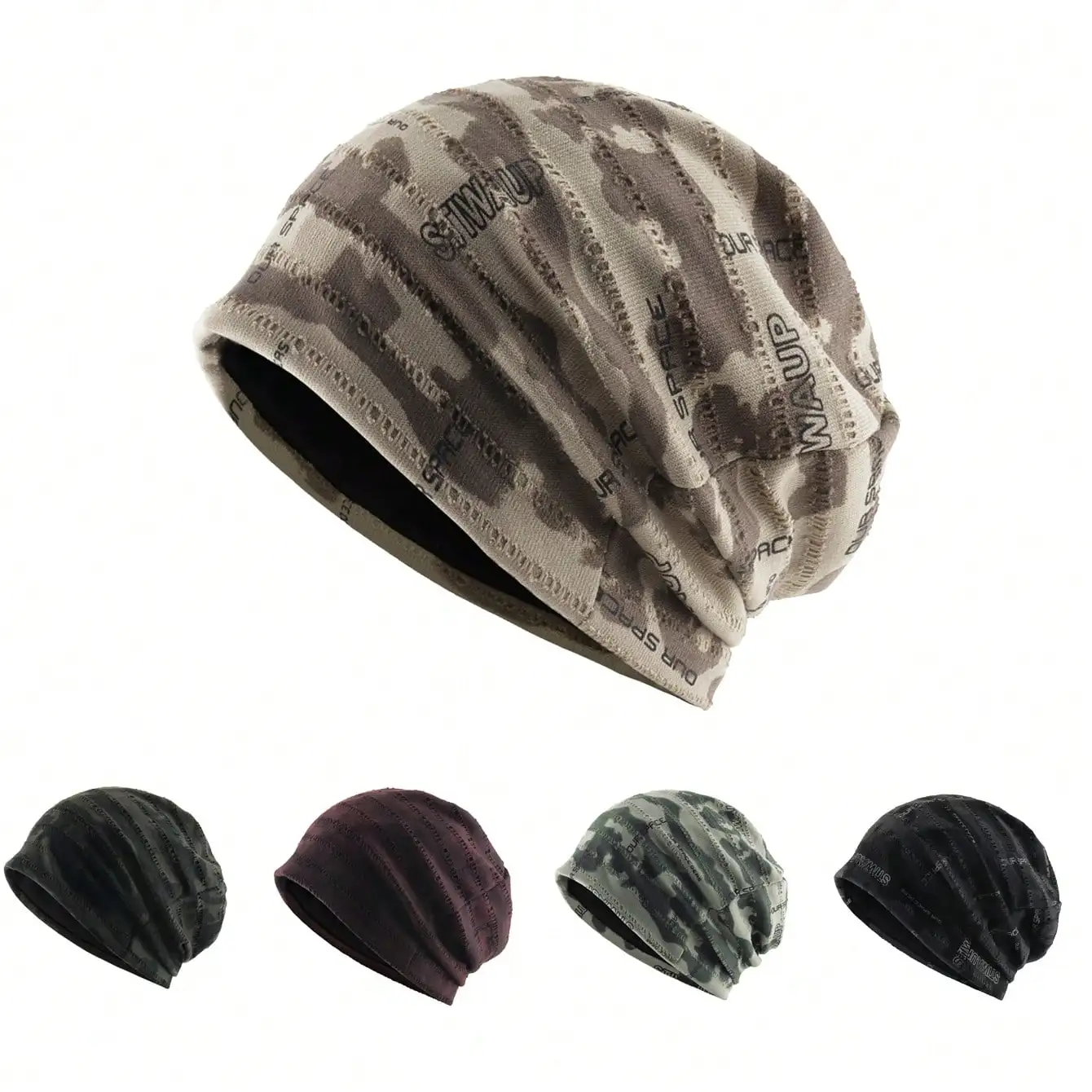 Unisex-Beanie-Mütze mit Tarnmuster und ausgewählten Löchern, leichte, dehnbare Mützen für Männer und Frauen, Streetwear-Mütze