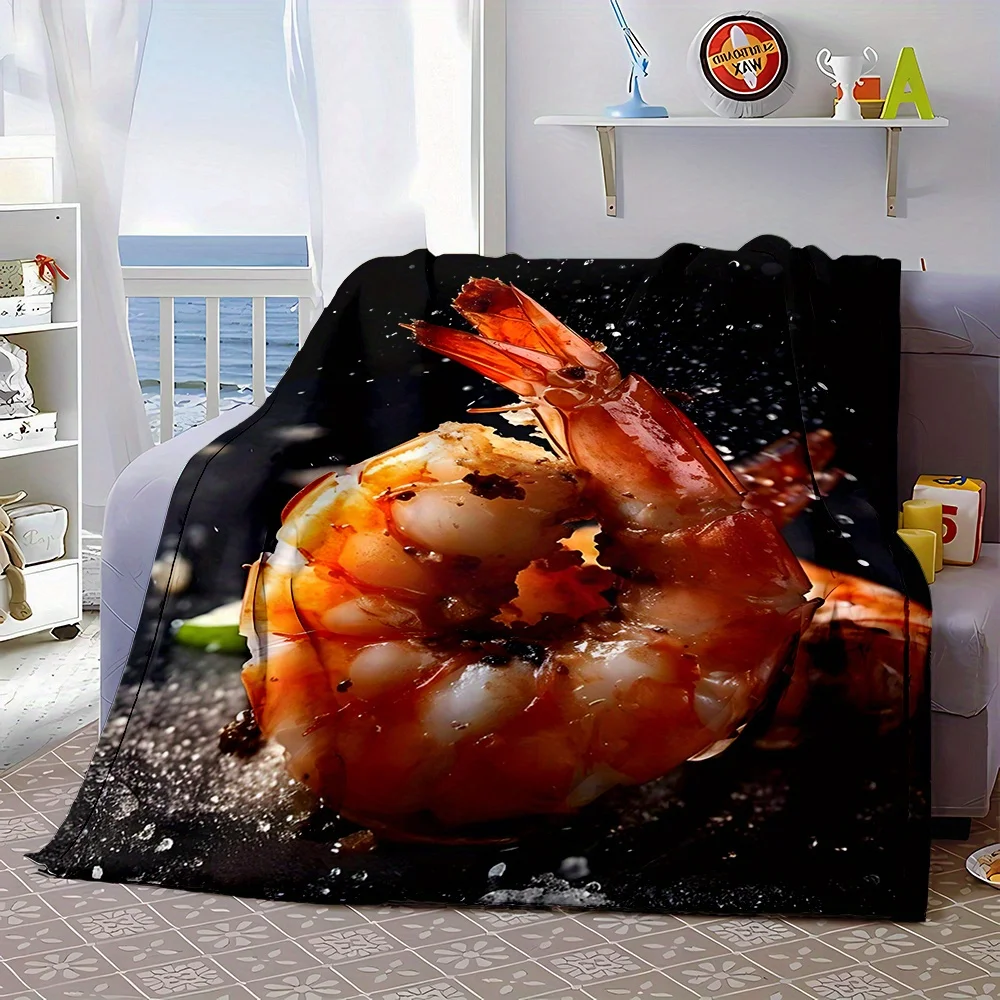 Seafood Shrimp Pattern Flannel printed blanket suitable for all seasons suitable for living room office sofa and travel