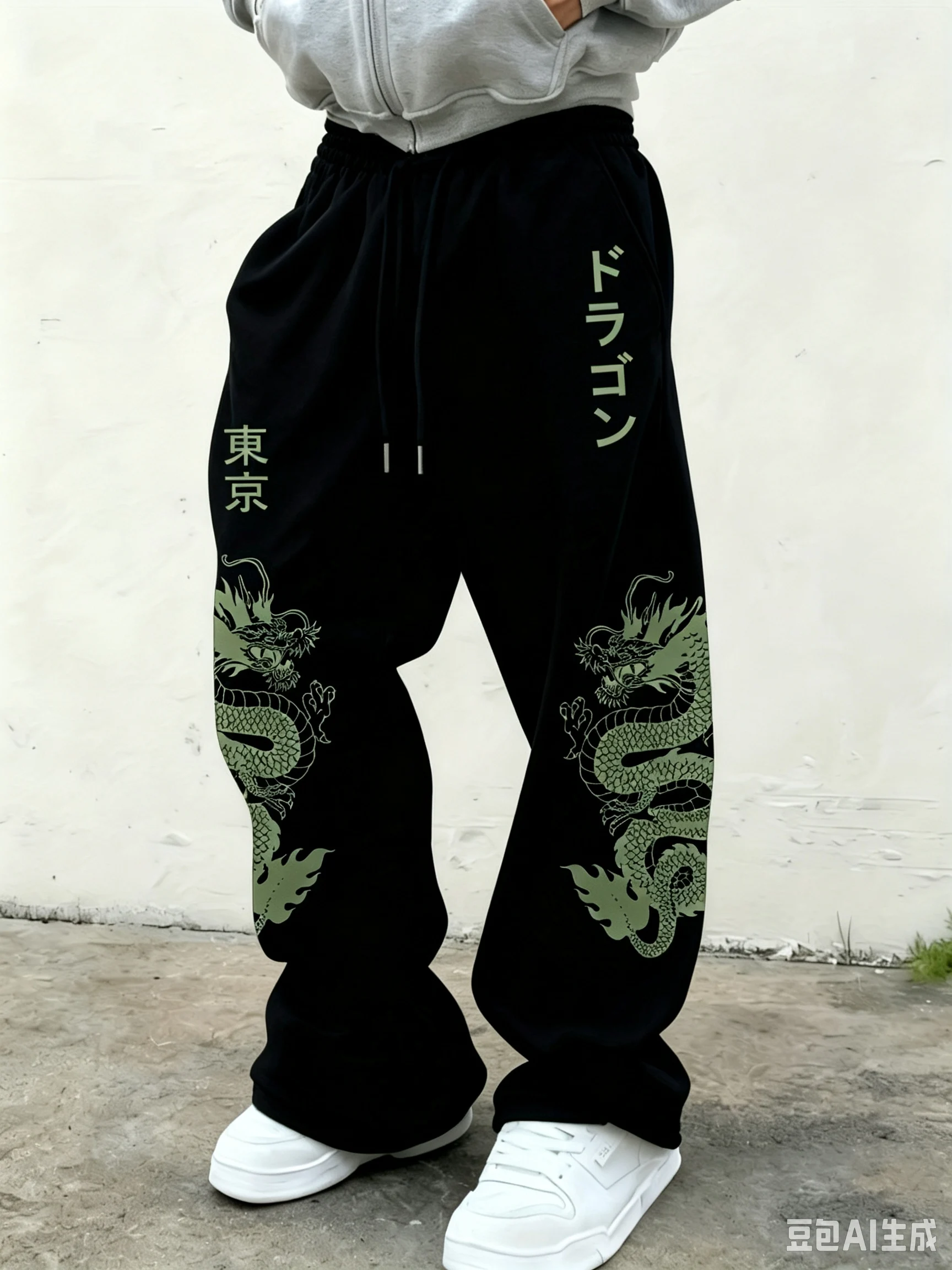 2026 Neue Y2K Dark Gothic Herren Straight-Leg Jogginghose mit verziertem rotem Blumen-Totem-Motiv und seitlichem Druck, lockere Streetwear-Freizeithose – Detail 4