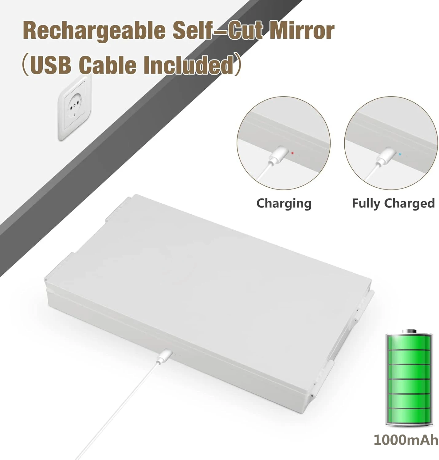 LED 3 Way Compact Cosmetic Mirror with 10X Magnification for Self Hair Cutting Trifold Vanity Makeup Mirror with Light and Hooks