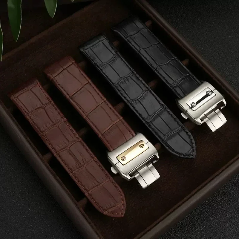 Genuine Leather watch strap for cartier Santos strap Santos 100 men and women folding buckle strap 20mm 23mm Calfskin Watchbands