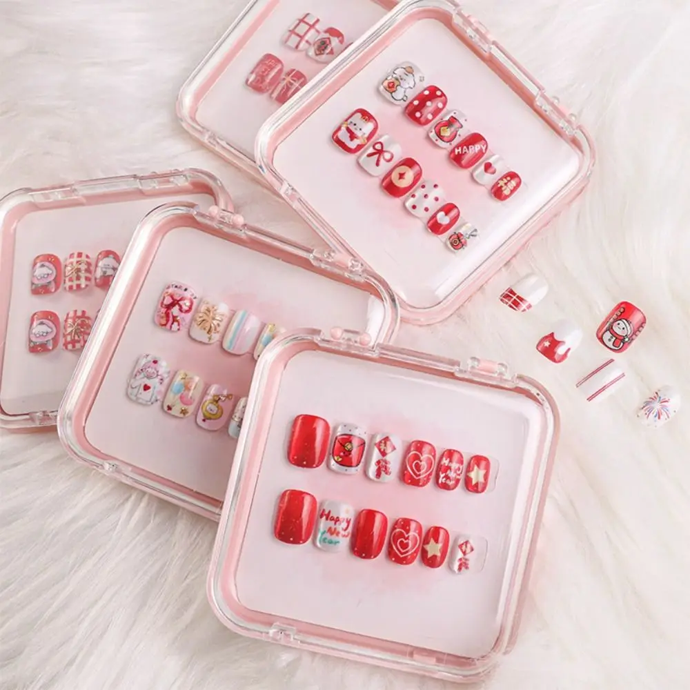 

Gilded Cat Eyes Children False Nails Short Square Shaped Nail Supplies Kids Cartoon Fake Nails Bowknot Fireworks Press on Nails