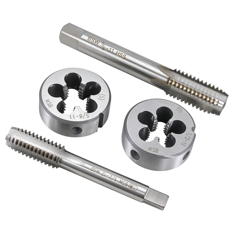 2pcs BSW Right Hand Tap Die Set BSW5/32-32 3/16-24 5-16-18 1/4-20 1/2-12 5/8-11, for Internal and External Thread Tapping Tools