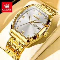 OLEVS-Relógio de quartzo de luxo masculino, Tonneau clássico Dial, marca superior, impermeável, luminoso, ouro, novo, 5528