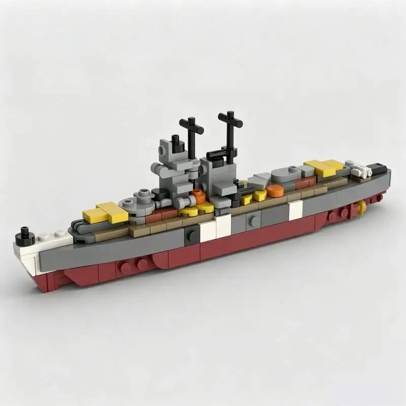 157 PCS Retro Heavy Cruiser Navy Ship Model Building Blocks DIY Assembly Creative Technical Puzzle Toy Gift Collection Display