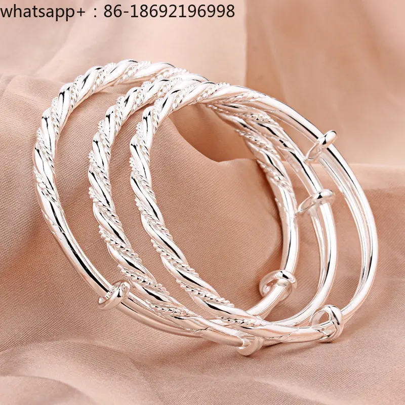 Push-pull Silver Bracelet 999 Sterling Silver Women's Twist Woven Ethnic Style Fashion Silver Bracelet